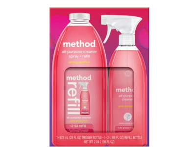 Method All-Purpose Cleaner Spray + Refill, Pink Grapefruit, 28 fl oz/828 mL + 68 fl oz/2 L