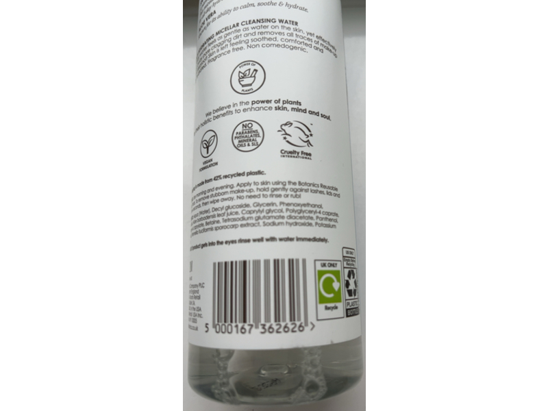 Botanics Hydrating Micellar Cleansing Water, Snow Mushroom & Aloe Vera, 13.52 fl oz/400 mL
