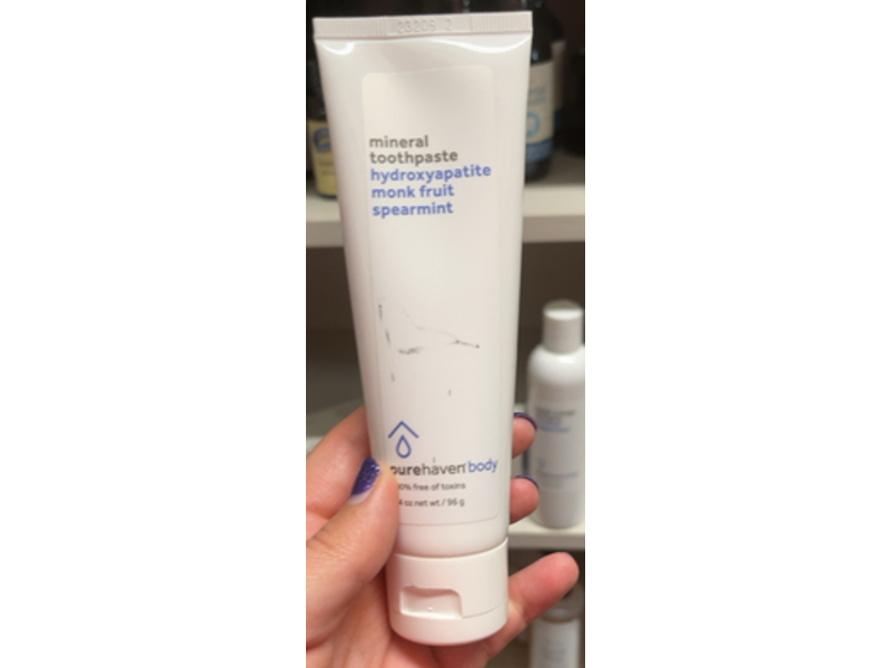 Purehaven Body Mineral Toothpaste, Hydroxyapatite, Monk Fruit, Spearmint, 3.4 oz/96 g