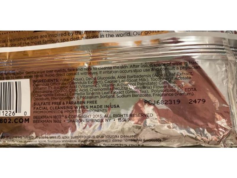 Beekman 1802 Facial Cleansing Wipes, Apricot & Honey Tea, 6 oz/170 g, 30 Wipes