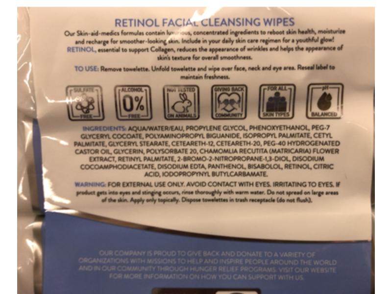Skin-aid-medics Retinol Facial Cleansing Wipes, 30 Count