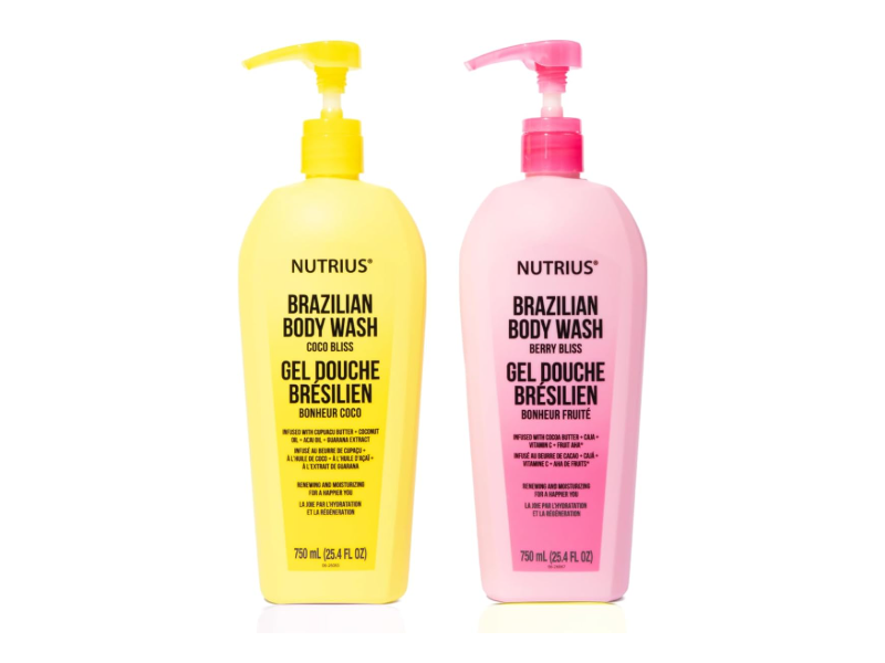 Nutrius Brazilian Body Wash Duo, Coco Bliss + Berry Bliss, 25.4 fl oz/750 mL