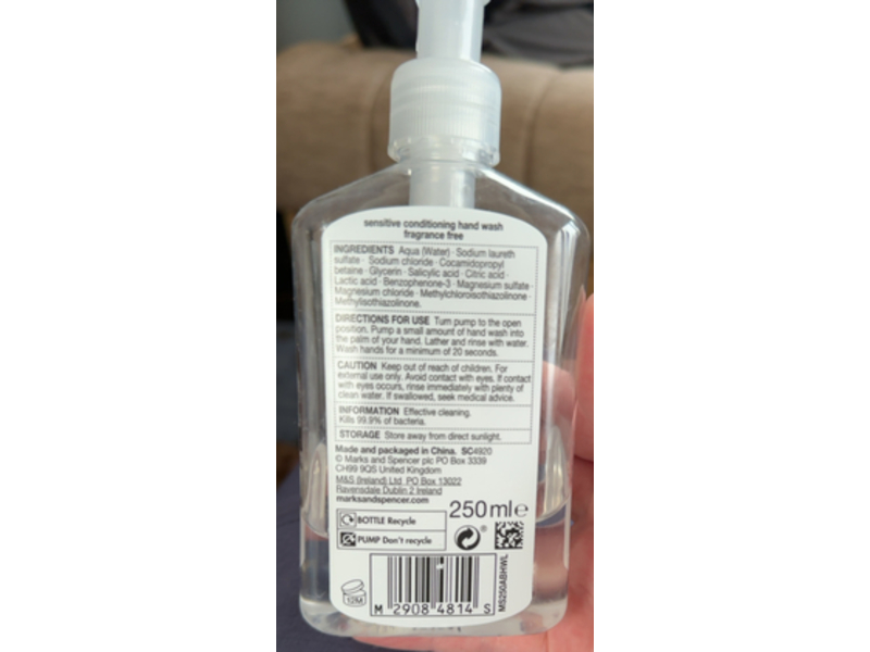 M&S Sensitive Antibacterial Hand Wash, 250 mL