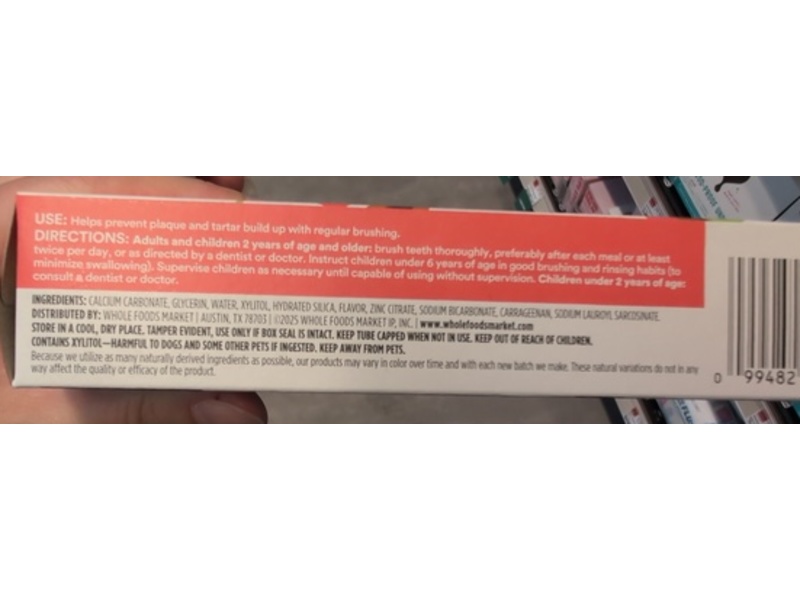 365 By Whole Foods Market Fluoride-Free Toothpaste, Cinnamon, 5.5 oz/156 g