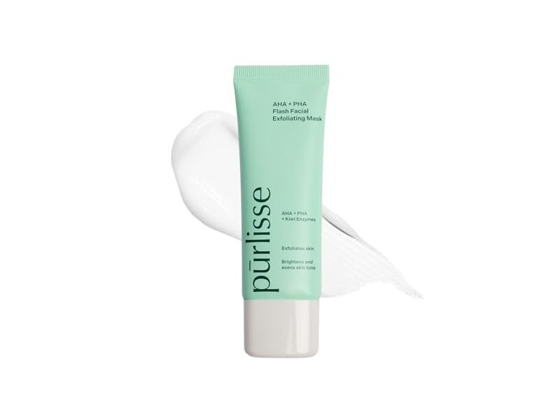 Purlisse Flash Facial Exfoliating Mask, AHA + PHA + Kiwi Enzymes, 1.7 oz/50 mL