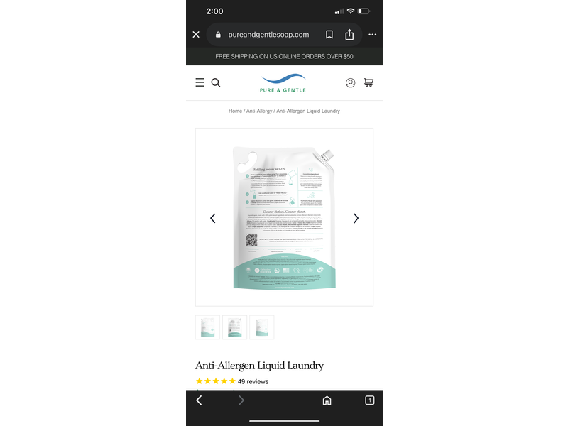 Pure & Gentle Laundry Liquid, 384 Loads, 64 fl oz/1.9 L