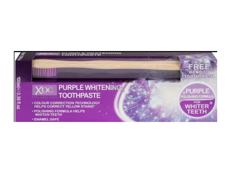 Xoc Purple Whitening Toothpaste Plus Bamboo Toothbrush, 3.38 fl oz/100 mL
