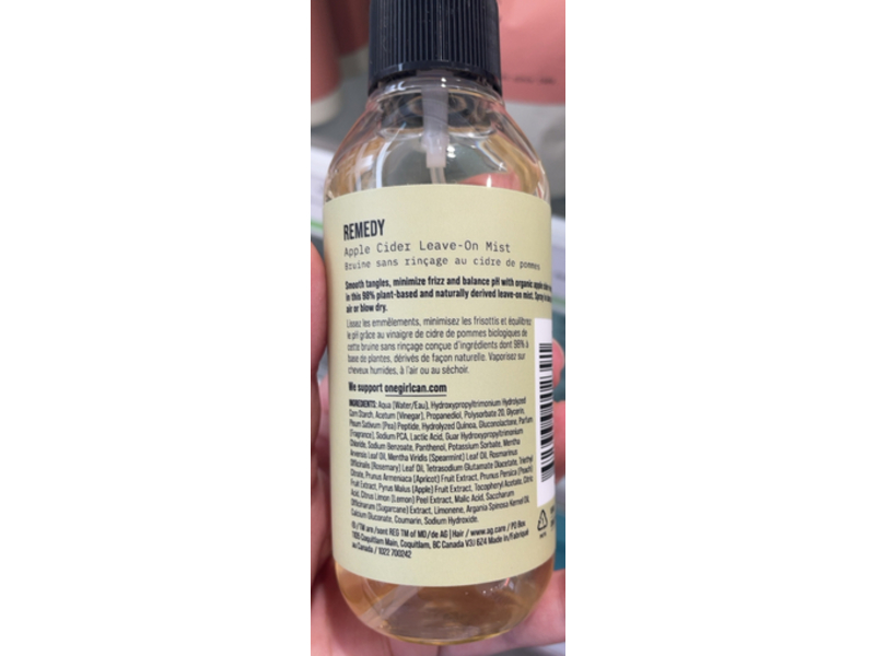 AG Care Remedy Leave On Mist, Apple Cider Vinegar, 5 fl oz/148 mL