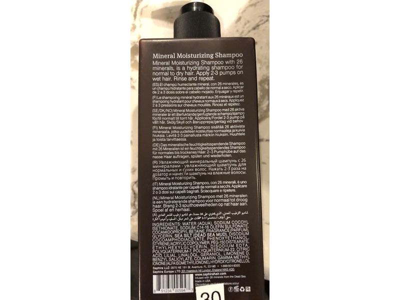 Saphira Mineral Moisturizing Shampoo, Normal To Dry Hair, 8.5 oz/250 ml