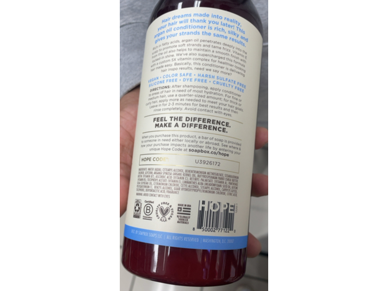 Soapbox Anti Frizz Conditioner, Argan Oil, 33.8 fl oz/1 L