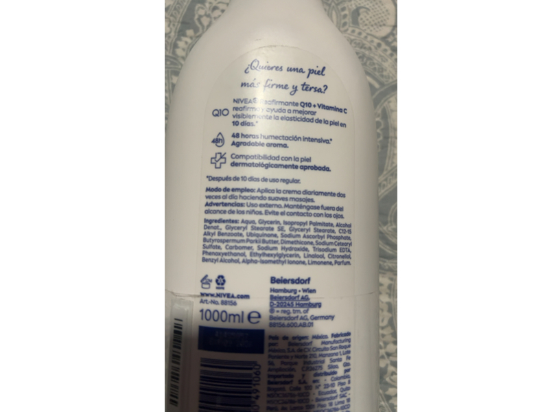 Nivea Body Firming Cream, Q10 + Vitamin C, 1000 mL