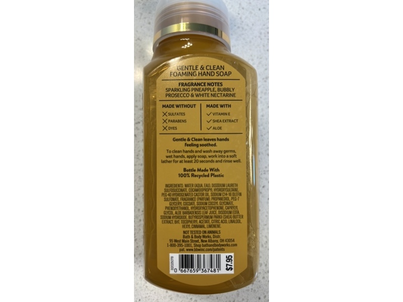 Bath & Body Works Gentle & Clean Foaming Hand Soap, Pineapple Prosecco, 8.75 fl oz/259 mL