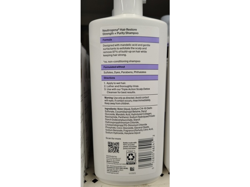 Neutrogena Hair Restore Strength + Purity Shampoo, Mandelic Acid 1.5%, 13 fl oz/385 mL