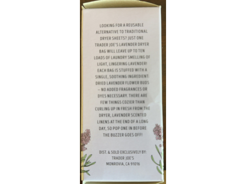 Trader Joe's Reusable Lavender Laundry Dryer Bags, 40 Loads, 4 Bags