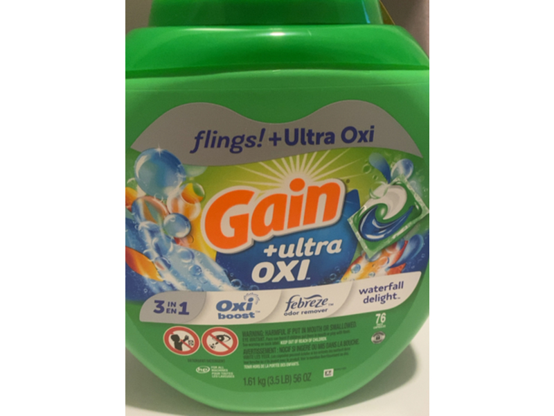 Gain + Ultra Oxi Boost 3 In 1 Laundry Detergent Pacs, Waterfall Delight, 56 oz/1.61 kg, 76 Coun