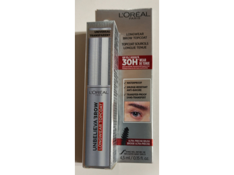 L'Oreal Unbelieva Longwear Brow Topcoat, Universal Transparent, 0.15 fl oz/4.5 mL