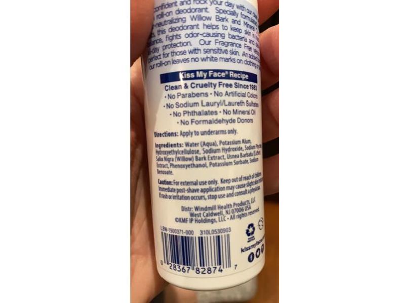 Kiss My Face Liquid Rock Roll-On Deodorant, Fragrance Free, 3 fl oz/88 mL