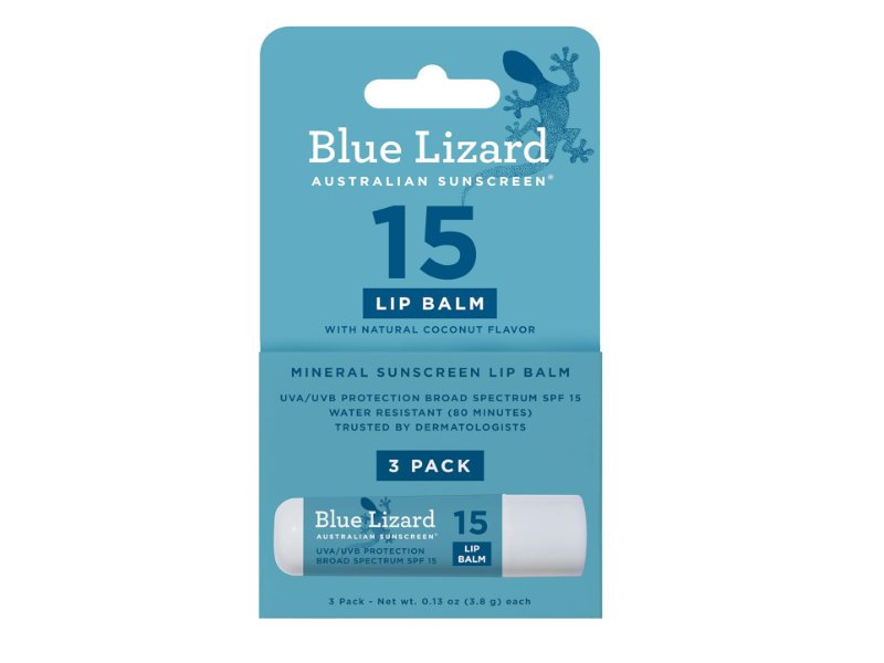 Blue Lizard Lip Balm Mineral Sunscreen, SPF 15, 0.13 oz/3.80 g, Pack Of 3