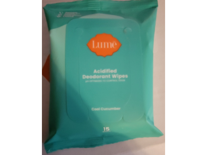 Lume Acidified Deodorant Wipes, Cool Cucumber, 15 Count, Pack Of 3