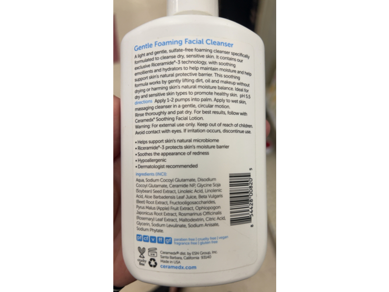 Earth Science Ceramedx Gentle Foaming Facial Cleanser, 8 fl oz/236 mL