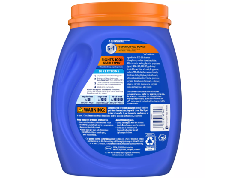 All Oxi Plus Odor Lifter Mighty Pacs Detergent Pacs, Fresh Clean, 39.7 oz/1.12 kg, 60 Count