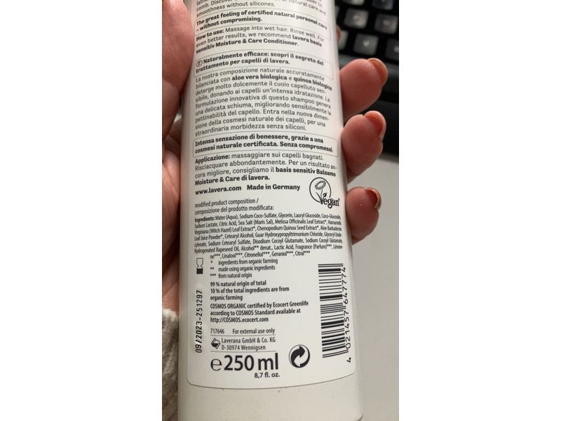 Lavera Moisturising Shampoo, Basis Sensitive, Moisture and Care, 250ml