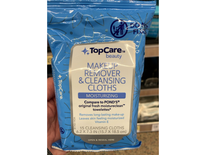 TopCare Beauty Moisturizing Makeup Remover & Cleansing Cloths, Vitamin E, 15 Count
