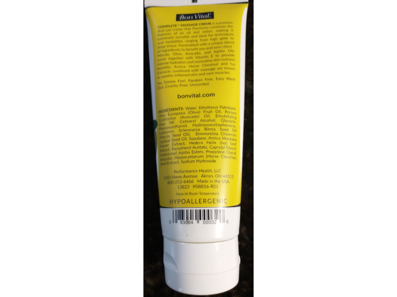 Bon Vital Complete Massage Creme, Marula Oil + Arnica Extract, 3 fl oz/88.7 mL