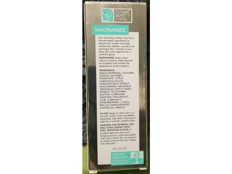 Global Beauty Care Niacinamide Facial Serum, Rejuvenate Hydrate + Brighten, 1 oz/30 mL