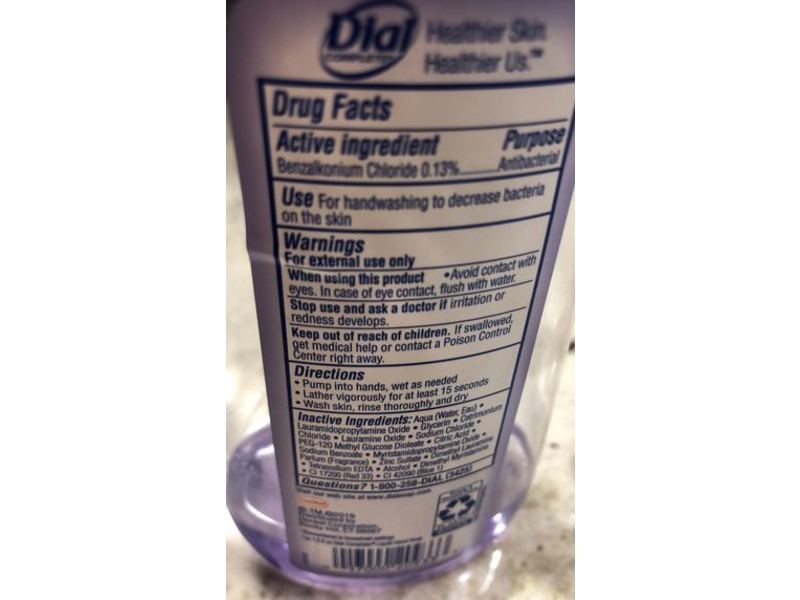 Dial Antibacterial Liquid Hand Soap, Lavender And Twilight Jasmine, 7.5 fl oz / 221 mL