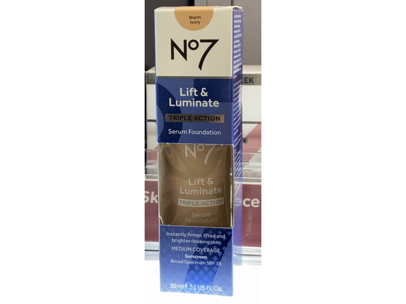 No7 Lift & Luminate Triple Action Serum Foundation, Warm Ivory, SPF 15, 1 fl oz/30 mL