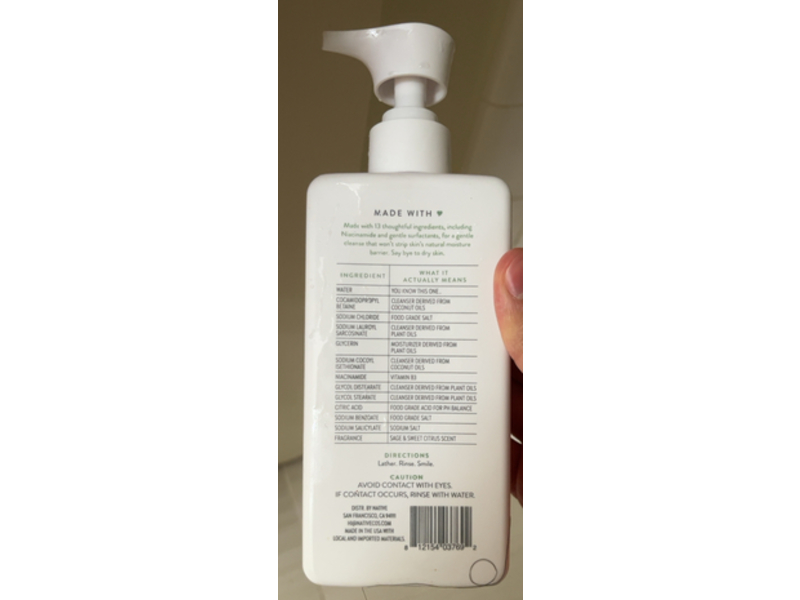 Native Moisturizing Facial Cleanser, Sage & Sweet Citrus, 12 fl oz/355 mL