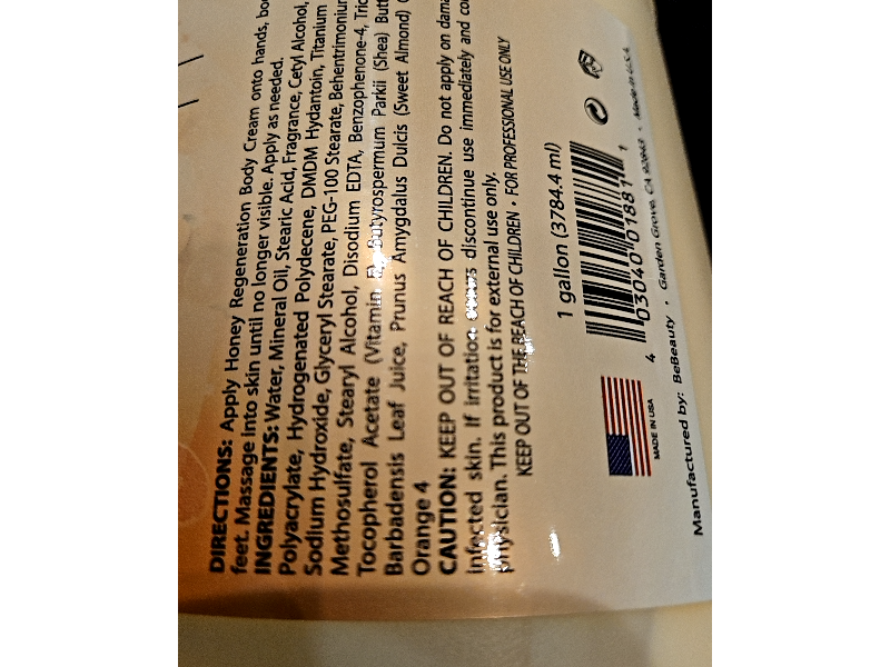 Be Beauty Honey Regeneration Body Cream, Tangerine & Orange, 3784.4 mL