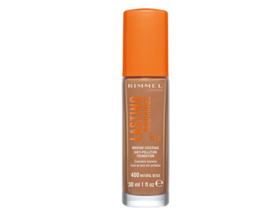 Rimmel London Lasting Radiance Medium Coverage Foundation, 400 Natural Beige SPF 25, 1 fl oz/30 mL
