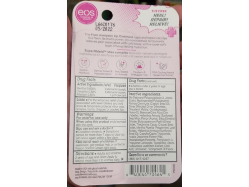 Eos The Fixer Medicated Analgesic Lip Ointment, 0.35 fl oz/10 mL