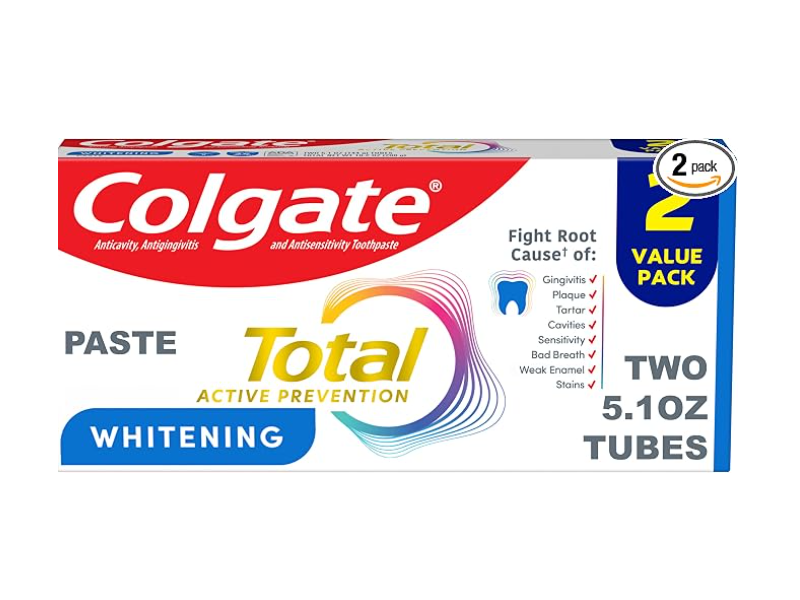 Colgate Total Whitening Toothpaste, Mint, 5.1 oz/144 g, Pack of 2