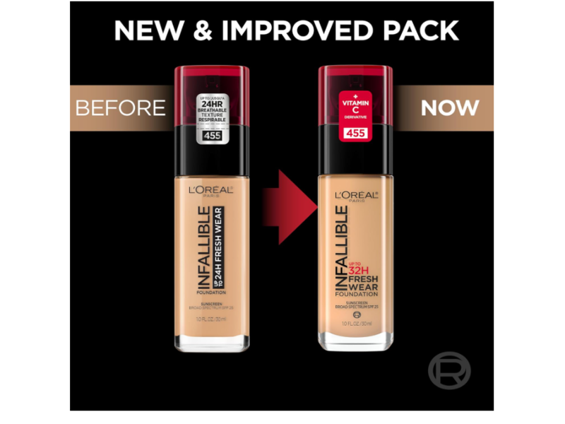 L'Oreal Paris Infallible Fresh Wear Sunscreen Foundation, SPF 25, 495 Amber, 1 fl oz/30 mL