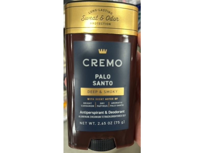 Cremo Antiperspirant & Deodorant, Palo Santo, 2.65 oz/75 g