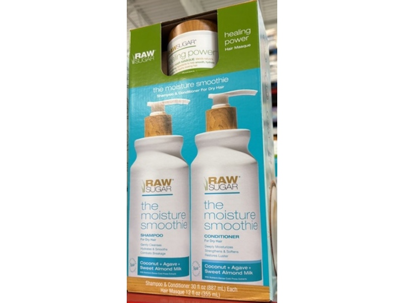 Raw Sugar The Moisture Smoothie Shampoo, Conditioner & Mask Kit, Coconut + Agave + Sweet Almond