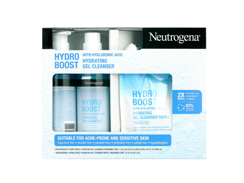 Neutrogena Hydro Boost Hydrating Gel Cleanser + Refill Set, Pack Of 3