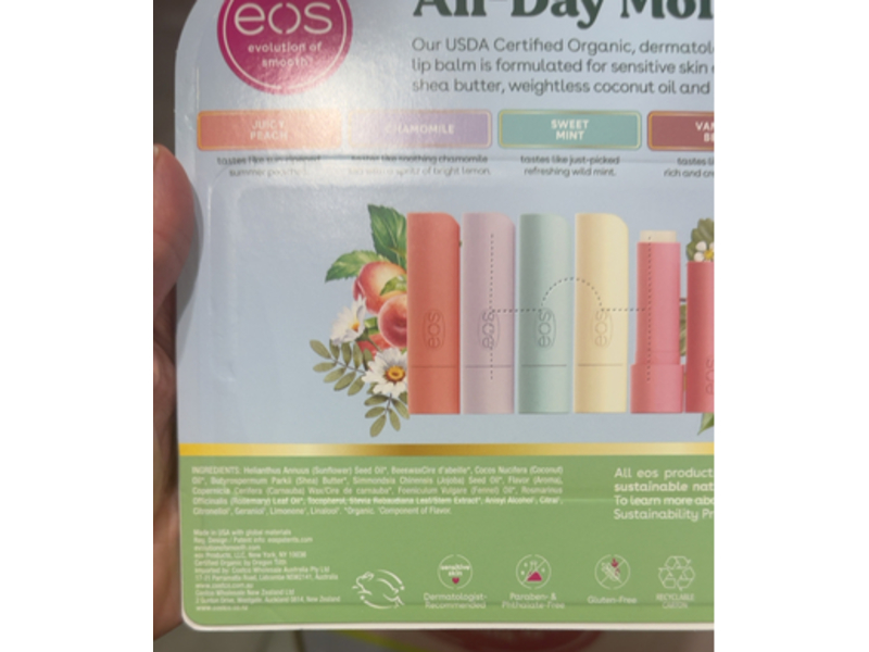 eos 100% Natural Organic Lip Balm, 0.14 oz/4 g, Pack Of 9
