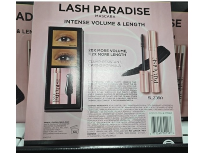 L'Oreal Paris Lash Paradise Mascara, Blackest Black, 0.28 fl oz/8.5 mL, 3 Count