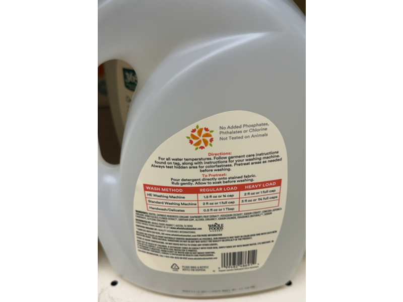 365 Whole Foods Market Organic Laundry Detergent, Citrus Geranium Scent, 66 Loads, 100 fl oz/2.95 L