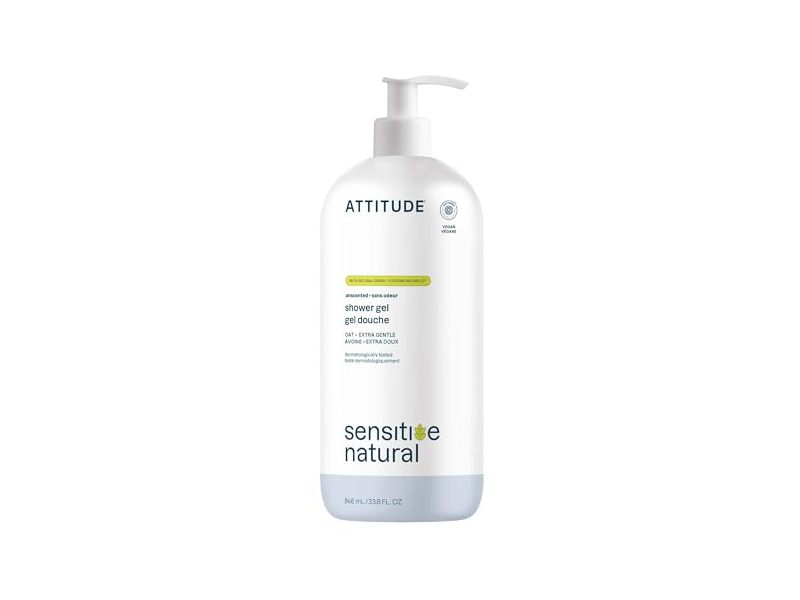 Attitude Sensitive Natural Shower Gel, Unscented, 33.8 fl oz/946 mL