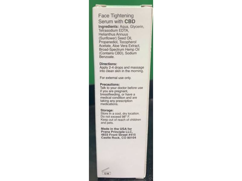 Prana Principle Face Tightening Serum, Cbd, 1 fl oz/30 mL