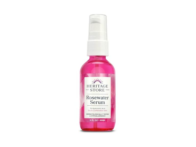 Heritage Store Rosewater Facial Serum, 1% Hyaluronic Acid, 2 fl oz/59 mL