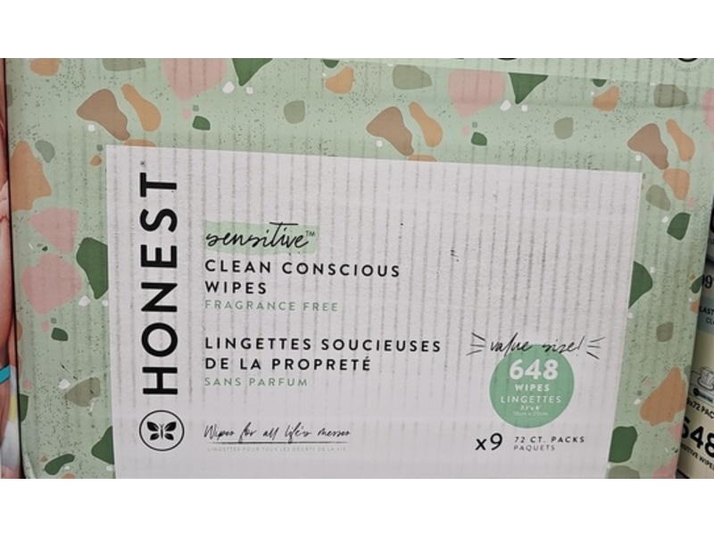 Honest Clean Conscious Wipes, Geo Mood, Fragrance Free, Pack Of 72, 9 Packs