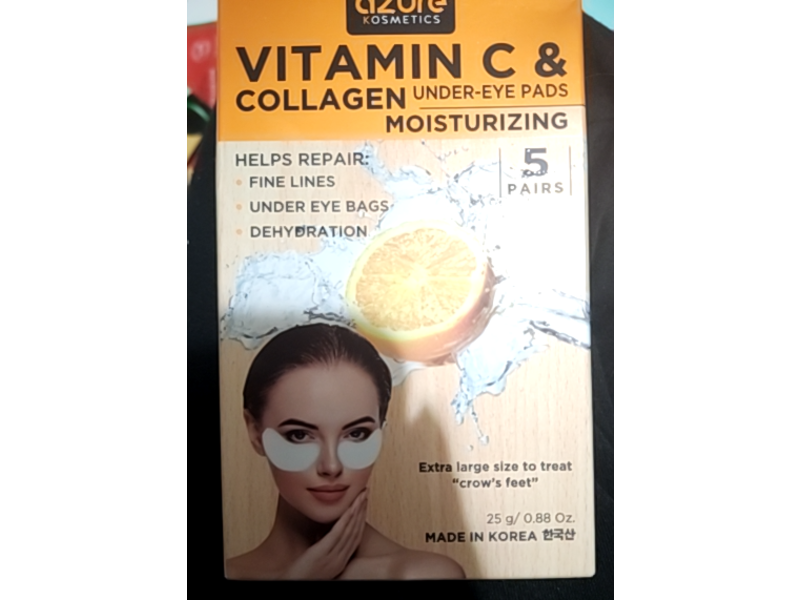 Azure Kosmetics Moisturizing Under Eye Pads, Vitamin C & Collagen, 0.88 oz/25 g, 5 Pairs