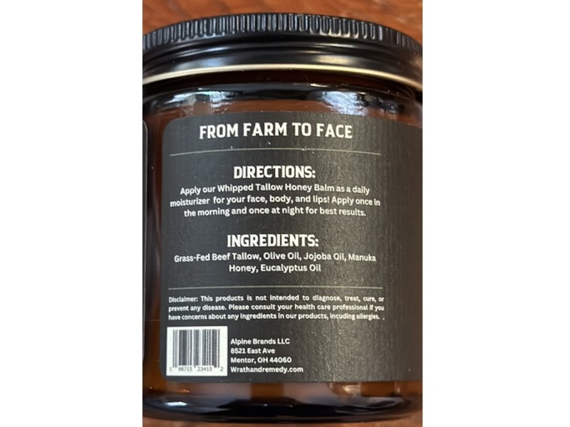 Wrath & Remedy Whipped Tallow Honey Balm, Eucalyptus, 4 oz