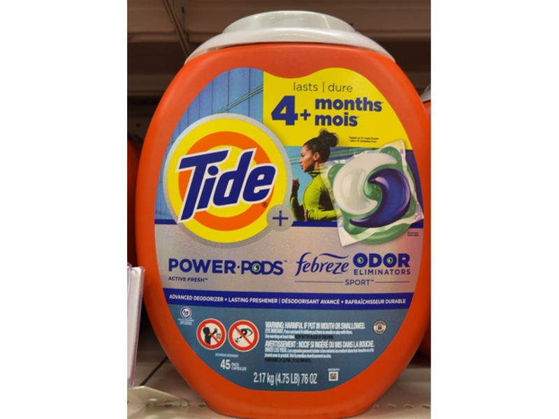 Tide Power Pods Febreze Sport Advance Deodorizer Laundry Detergent, Active Fresh, 76 oz/2.17 Kg, 45 Pacs